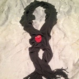 Gray Knit Scarf Ruffle Fringe Twist New